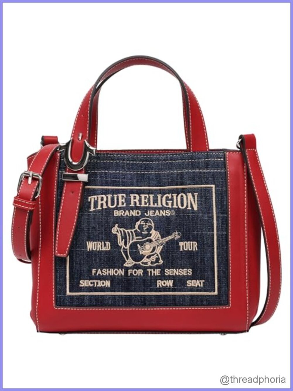 Denim Crossbody Tote Bag with Adjustable Strap and Zip Closure